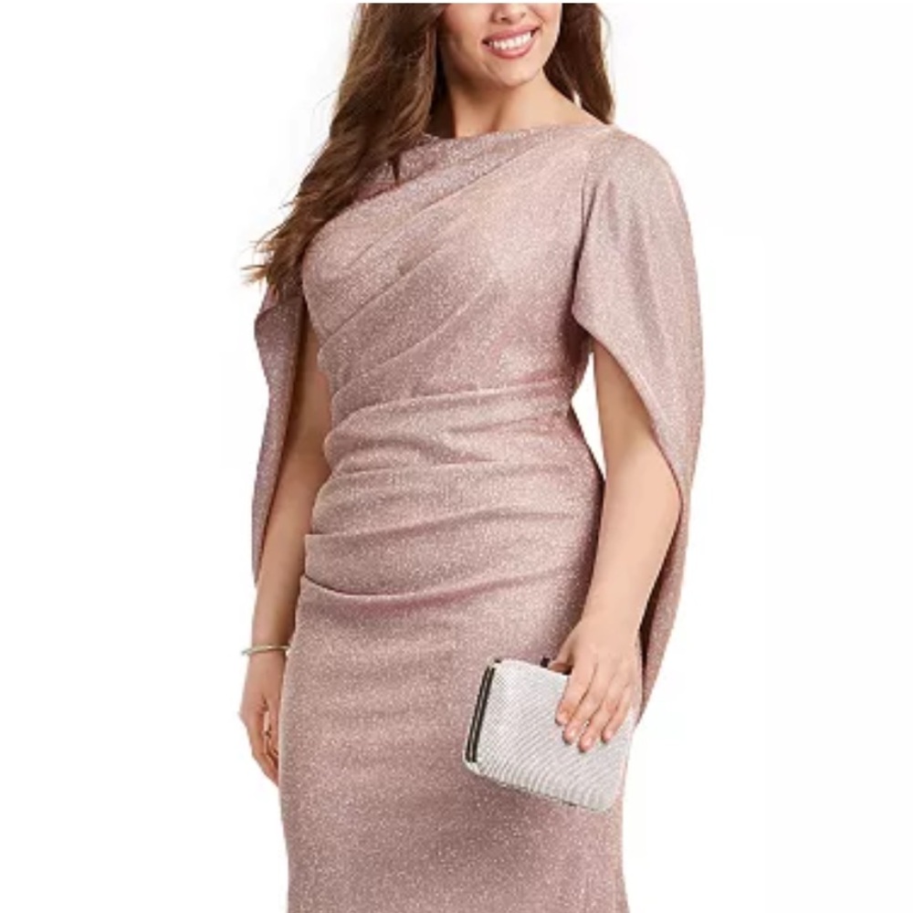 Betsy & Adam Gold and Pink Ruched Sheath Midi Dress
